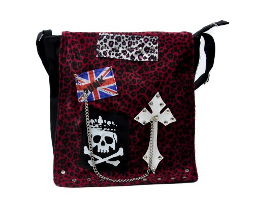 Red Leopard Velvet Punk Sling Bag / Messenger Purse BG-1082