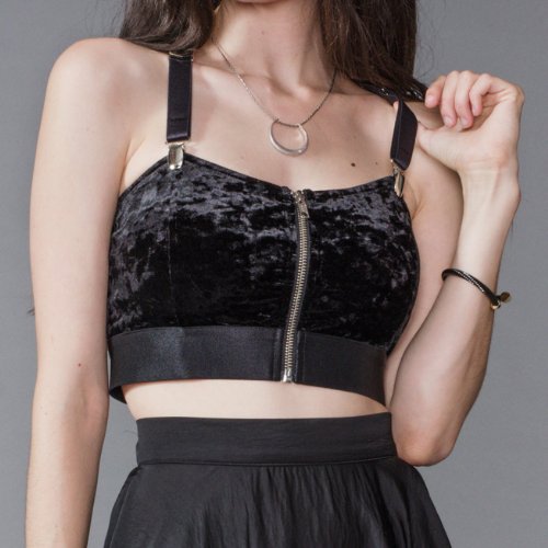 Widow Lip Service Black Crushed Velvet Garter-Clip Bustier Top