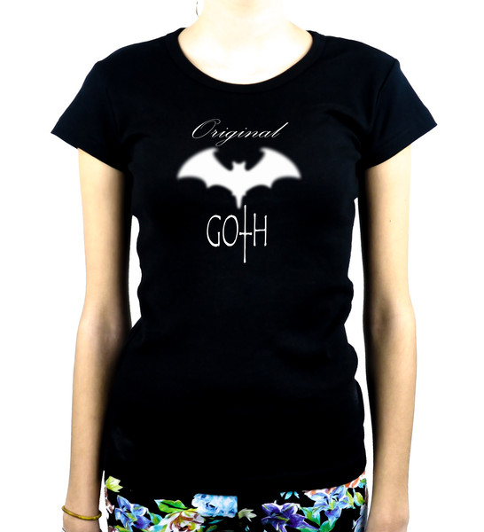 Original Goth with Bat Women's Babydoll Shirt Dark Underground Wear