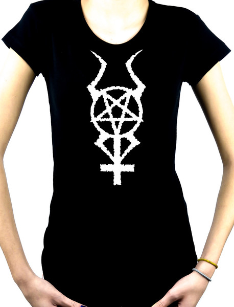 Horned Pentacross Women's Babydoll Shirt Top Occult Inverted Pentagram