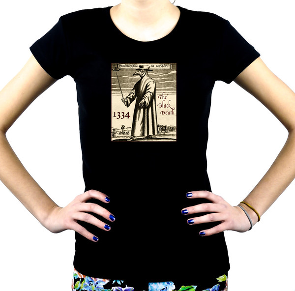 The Black Death Plague Women's Babydoll T-shirt 1334 Grim Reaper Mask