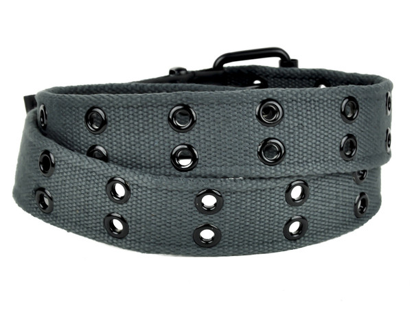 Dark Grey 2 Row Black Eyelet Fabric Belt