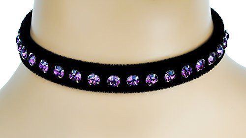 Purple Rhinestone on Black Velvet Choker Sexy Fashion Collar