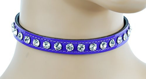 Clear Rhinestone on Purple Patent Leather Choker Sexy Collar