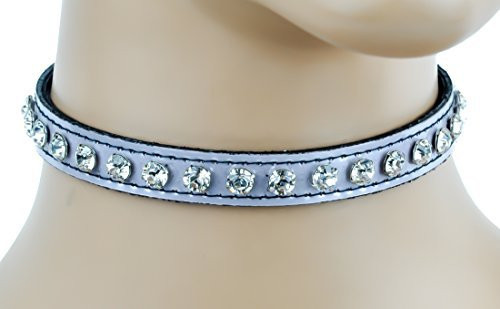 Clear Rhinestone on Silver Patent Leather Choker Sexy Collar