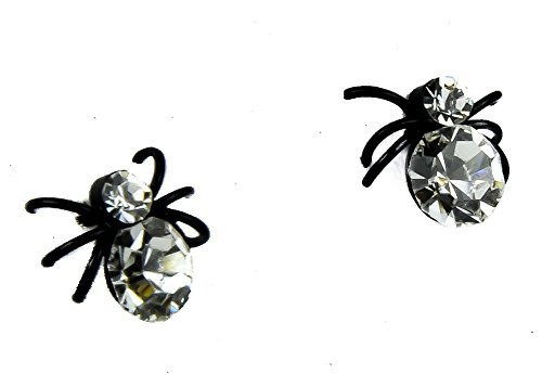 Clear Stone Black Widow Spider Stud Earrings Elegant Lolita Style Cosp