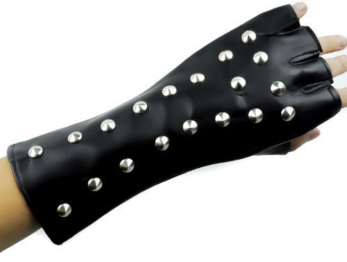 Black Biker Pleather Stud Spike Gloves