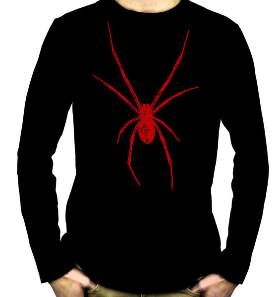 Red Print Black Widow Spider Long Sleeve Shirt Horror Wear