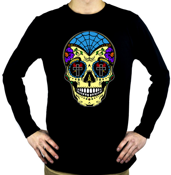 Yellow Sugar Skull Long Sleeve Shirt "Dia De Los Muertos" Day of the D
