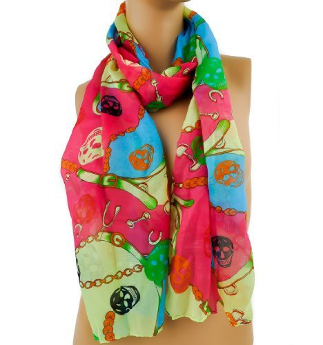 Women's Gothic Halloween Scarf with Skulls Green