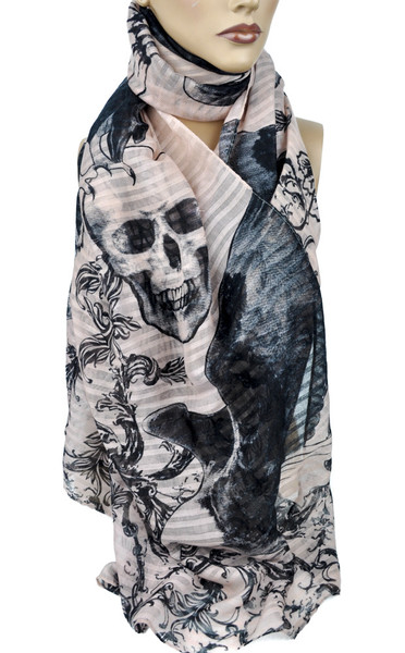Elegant Skull Design on Pink Scarf Occult Clothing