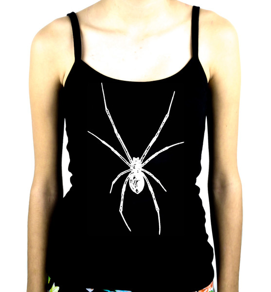 White Print Black Widow Women's Spaghetti Strap Cami Shirt