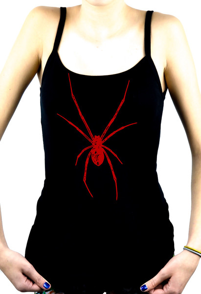 Red Print Black Widow Spider Women's Spaghetti Strap Shirt Cami