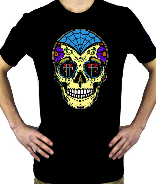 Yellow Sugar Skull Men's T-shirt "Dia De Los Muertos" Day of the Dead