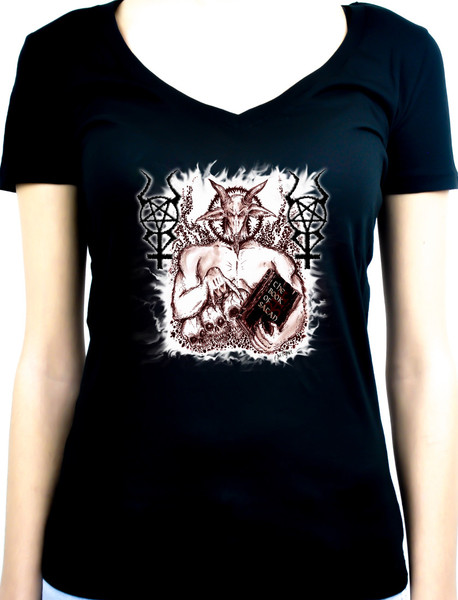 Satanic Baphomet Goat Devil Women's V-Neck Shirt Top
