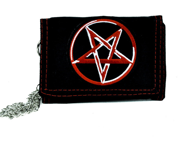 Bloody Inverted Pentagram Tri-fold Wallet w/ Chain Occult Clothing