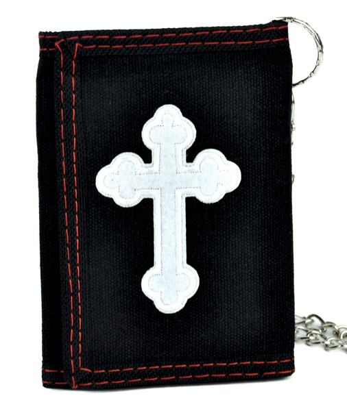 Gothic White Cross Tri-fold Wallet w/ Chain Occult Clothing