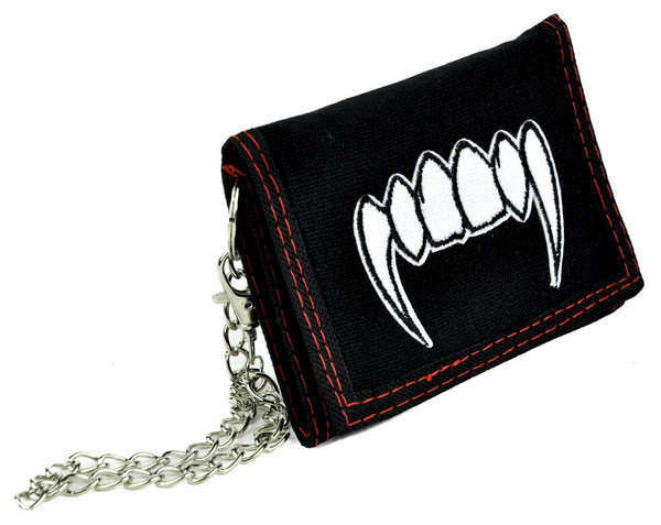 Vampire Fangs Teeth Tri-fold Wallet w/ Chain Occult Clothing