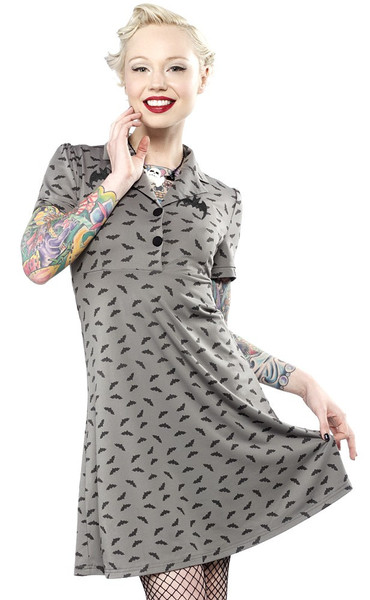 Sourpuss Gray & Black Rosie Bats Dress