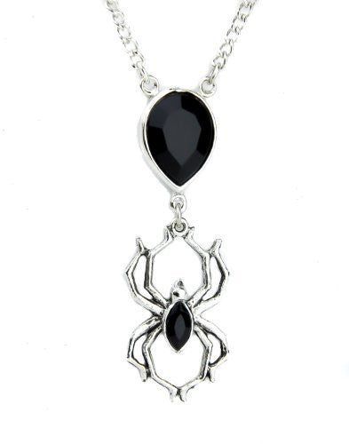 Black Widow Spider Necklace on Hanging Tear Drop Swarovski Pendant Jewelry