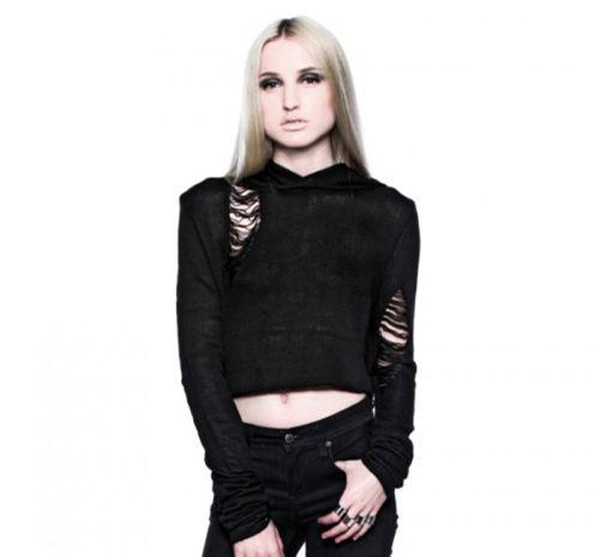 Widow by Lip Service Black Tattered Crop Hoodie