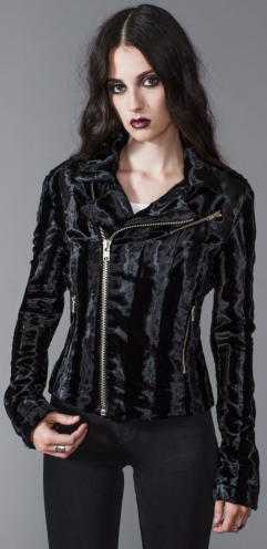 Lip Service Widow Black Faux Fur Moto Jacket Coat