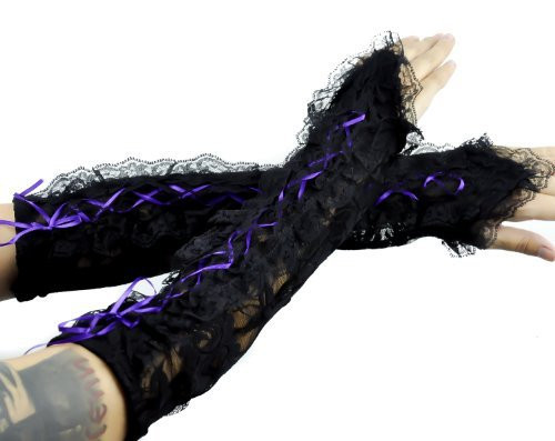 Purple Lace Up Gothic Gloves Lolita Arm Warmers