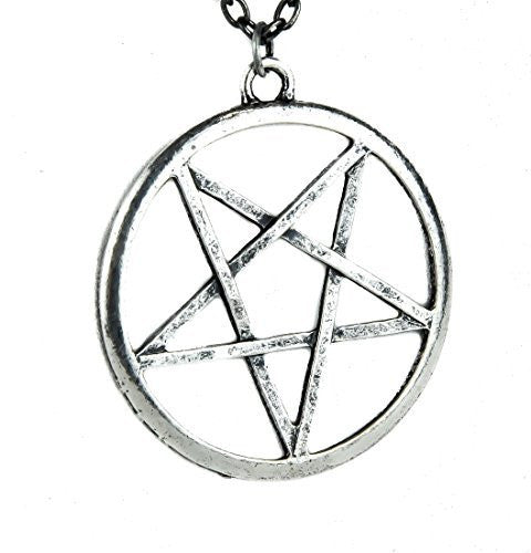 Antique Silver Finish Occult Pentagram Necklace