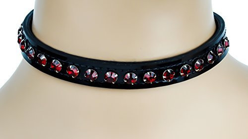 Red Rhinestone on Black Patent Leather Choker Sexy Collar
