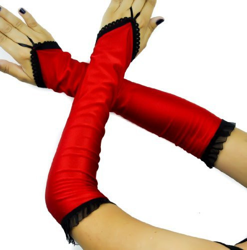 Long Red Satin One Finger / Fingerless Gloves