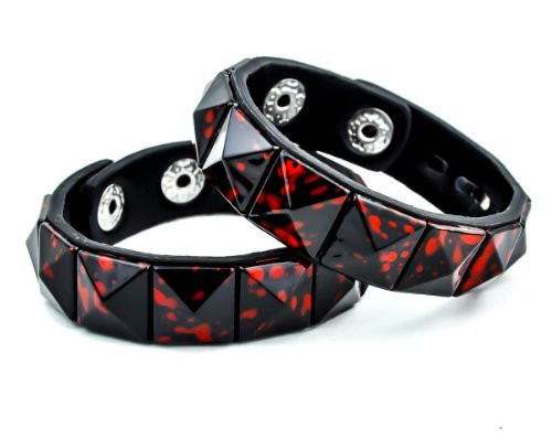 (2 Pack) Blood Splatter Pyramid Stud Wristbands