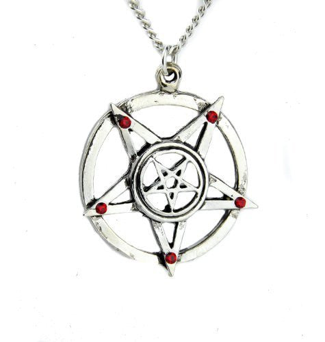 Inverted Pentagram Necklace with Red Stone Evil Pendant Jewelry