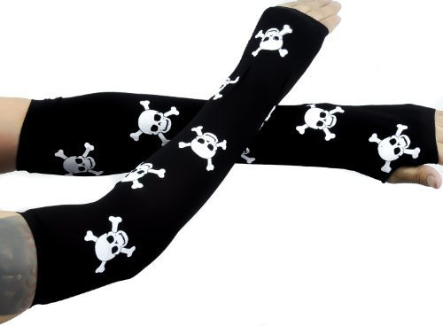 Skull Cross Bones Elbow Gloves Deathrock Gothic Arm Warmers