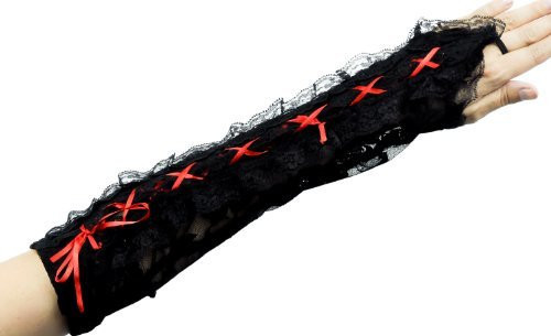 Red Lace Up Gothic Gloves Lolita Arm Warmers