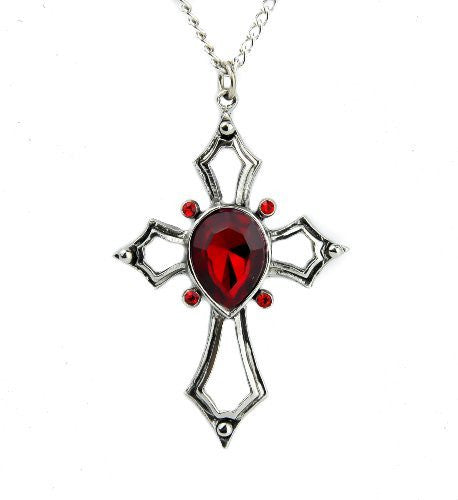 Gothic Red Heart Holy Cross Necklace Swarovski Vampire Pendant Jewelry