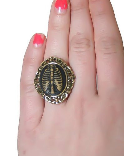 Skeleton Rib Cage Cameo Ring Adjustable One Size Gothic Jewelry
