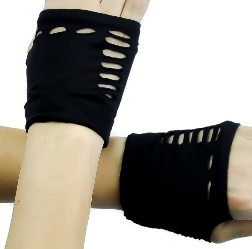 Black Torn Fingerless Gloves