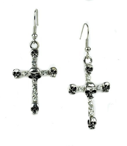 Silver Cross Skull Gothic Earrings Cosplay