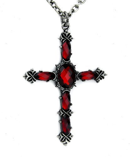 Red Stone Vampire Cross Necklace Dark Jewelry Gothic Anime Cosplay