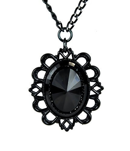 Large Black Stone Necklace with Black Victorian Setting