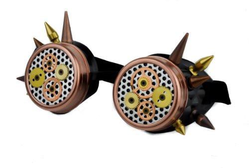 Steam Punk Brass Cyber Goggles with Spikes and Mechanical Cogs