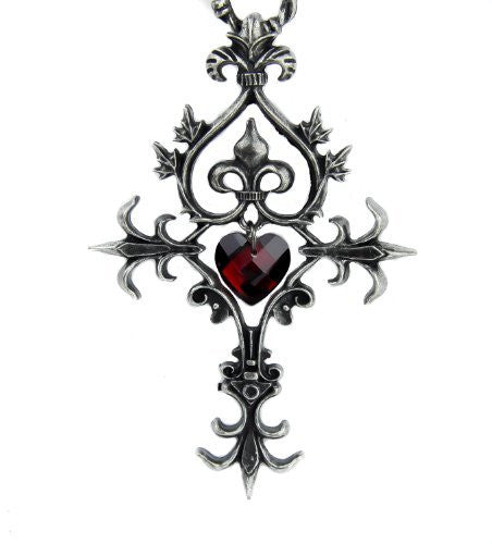Red Heart Cross Necklace Dark Elegant Gothic Pendant