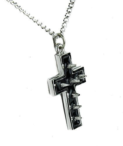 Silver Spike Cross Necklace with Black Inlay