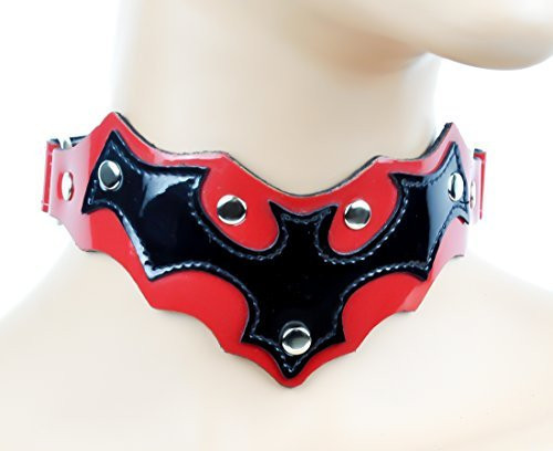 Black Bat on Red Leather Choker Gothic Cosplay Necklace