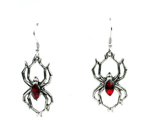 Hanging Red Spider Stone Gothic Earrings Jewelry