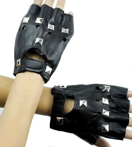 Pyramid Stud Black Gothic Biker Gloves