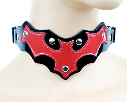 Red Bat on Black Leather Choker Gothic Cosplay Necklace