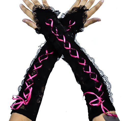 Pink Lace Up Gothic Gloves Lolita Arm Warmers