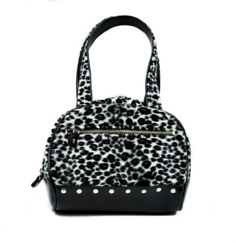 Black & White Fuzzy Leopard Handbag w/ Studs Sexy Pinup Purse