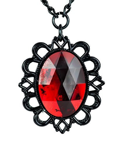 Large Red Stone Necklace with Black Victorian Setting